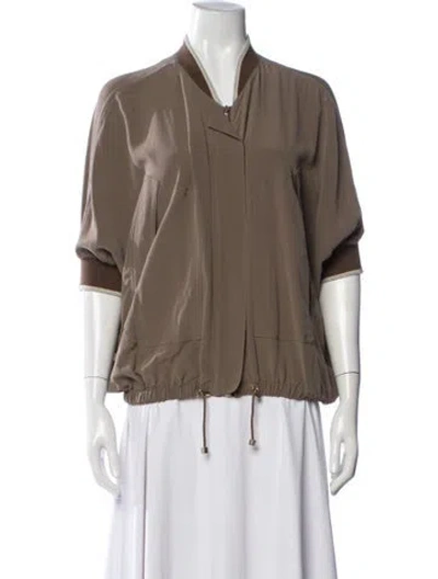 Pre-owned Fay Silk Bomber Jacket W/ Tags In Brown