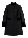 Fay Structured Black Coat With Velvet Accents And High Collar In Black