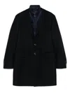 Fay Layered Navy Blue Coat With Button Fastening And Flap Pockets In Black
