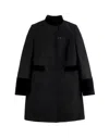 Fay Structured Black Coat With Velvet Accents And High Collar In Black