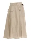 Fay Long Skirt With Belt In Brown