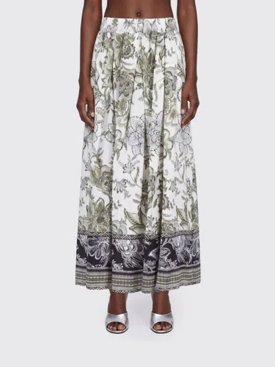 Fay Floral Print Elastic Long Skirt In Gray