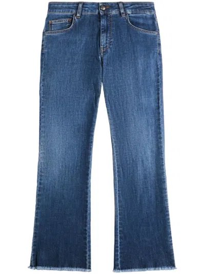 Fay Sky Blue Flared Jeans With Concealed Fly And Appliqué Logo