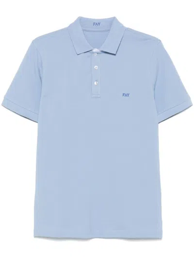 Fay Sky Blue Polo With Short Button Fastening