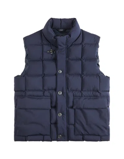 Fay Sleeveless Quilted Toggle Padded Vest In Blue