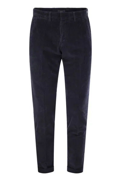 Fay Slim-fit Corduroy Capri Trousers With Tailored Silhouette In Black