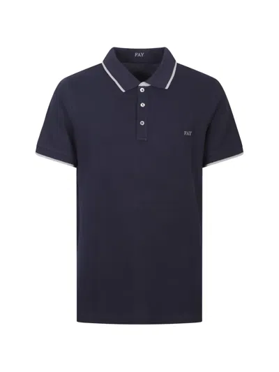 Fay Polo Shirt Straight Cut Collar Short Sleeves In Blue