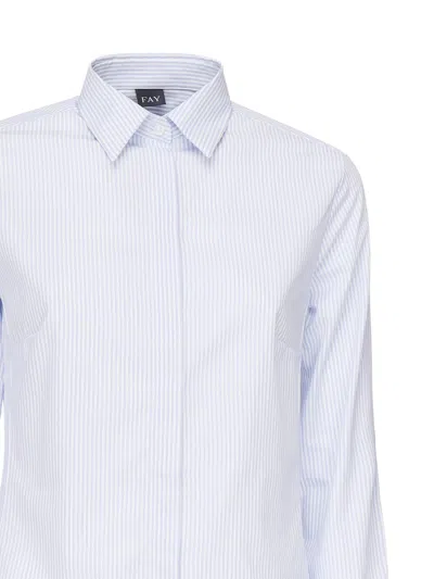 Fay Slim Striped Cotton Shirt In Blue White