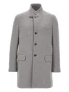 Fay Tailored Grey Wool Coat With Stand-up Collar In Gray