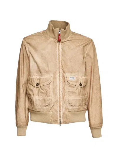 Fay Stone-washed Bomber Jacket In Brown