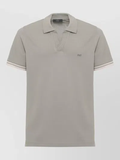 Fay Straight Collar Cotton Polo Short Sleeves In Gray