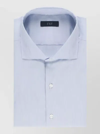 Fay Straight Collar Cotton Shirt Buttoned Cuffs Sleeves In Blue