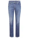 Fay Stretch Cotton Denim Jeans With Iconic Leather Patch In Blue