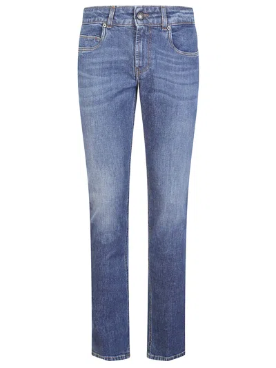 Fay Stretch Cotton Denim Jeans With Iconic Leather Patch In Blue