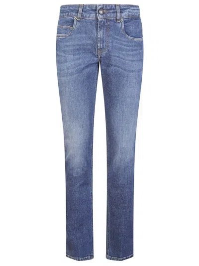 Fay Stretch Cotton Denim Jeans With Iconic Leather Patch In Blue
