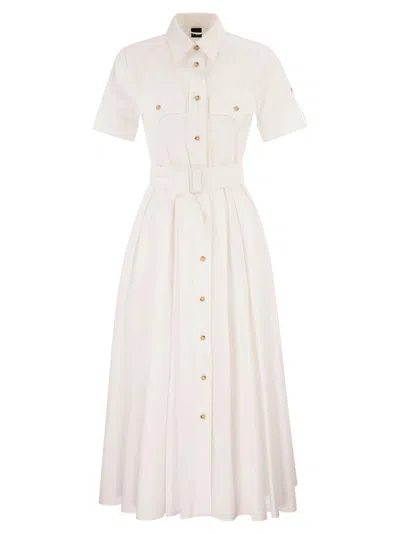 Fay Stretch Cotton Poplin Shirt Dress In White