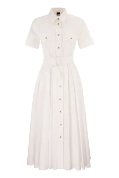 Fay Stretch Cotton Poplin Shirt Dress In White
