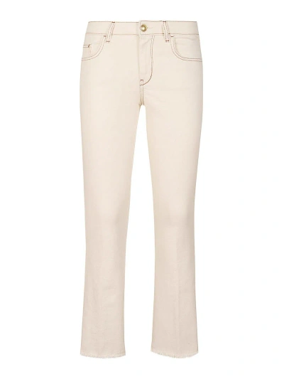 Fay Stretch Denim Jeans Cream Zip Iconic Hem In White