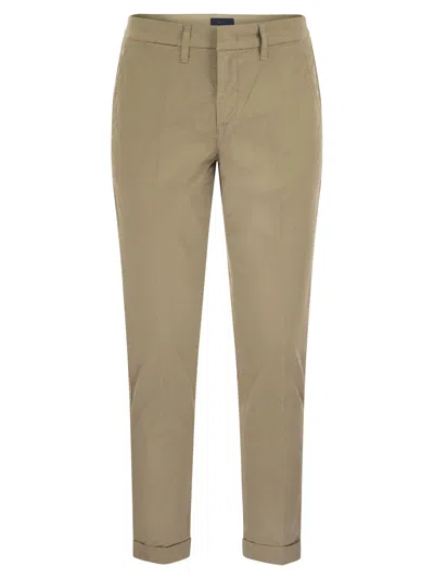 Fay Beige Stretch Cotton Slim-fit Trousers In Multi