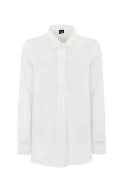 Fay Stretch Poplin Shirt In Bianco