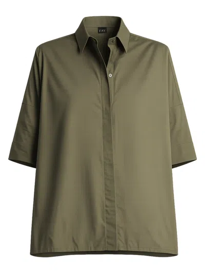 Fay Wide Fit Stretch Popeline Shirt In Green