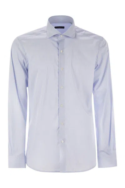 Fay Stretch Poplin Shirt With French Collar In Blue