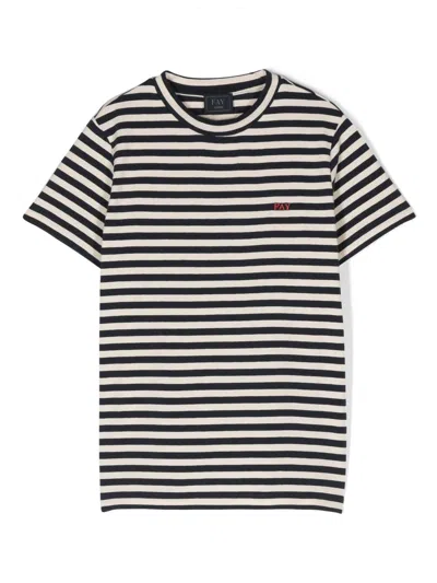 Fay Kids' Stripe-print Cotton T-shirt In Blue