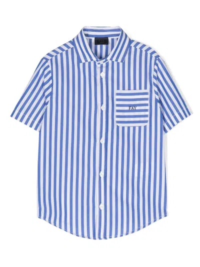 Fay Kids' Stripe-print Short-sleeve Shirt In Blau