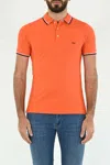 Fay Stripe Trim Logo Embroidered Polo Shirt In Arancio