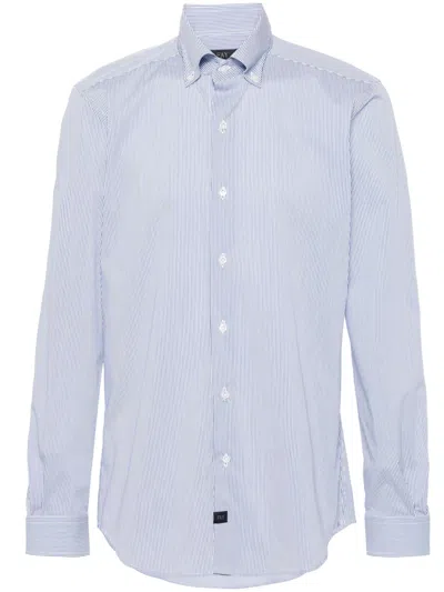 Fay Striped Cotton Mens Shirt In Blu/bianco
