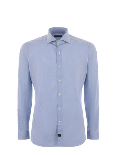 Fay Striped Cotton Poplin Shirt In Blue