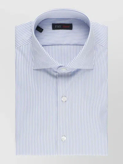 Fay Casual Striped Cotton Shirt Tailored Collar Cuffs In Blue