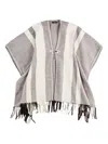Fay Striped-fringe Poncho In Gray