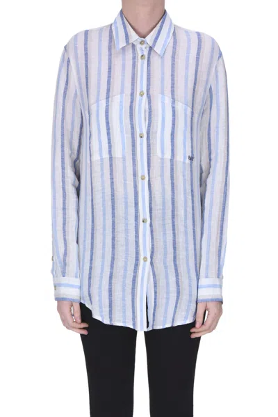 Fay Striped Linen Shirt In Blue