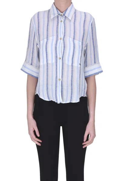 Fay Striped Linen Shirt In Multicoloured