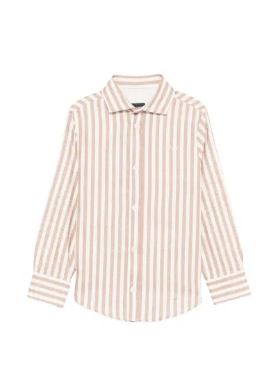 Fay Kids' Striped Long-sleeve Shirt In Brown