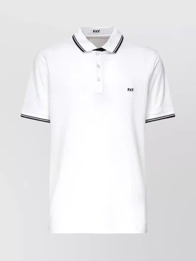 Fay Striped Pique Polo Ribbed Collar In White