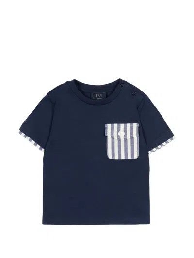 Fay Babies' Striped Pocket T-shirt In Blue