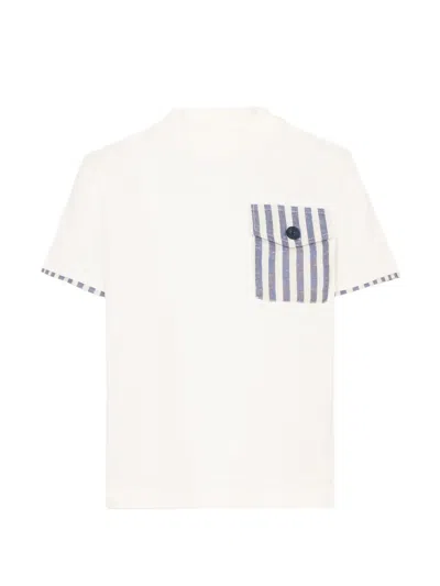 Fay Kids' Striped Pocket T-shirt In Neutral