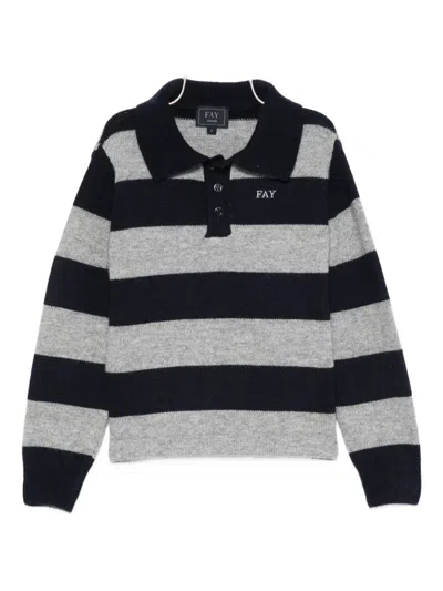 Fay Kids' Striped Polo-neck Sweater In Black