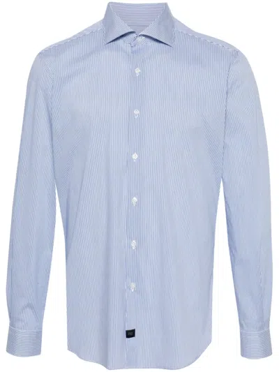 Fay Striped Poplin Shirt In Blau