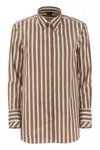 Fay Regular Striped Stretch Cotton Shirt In Marrone E Bianco