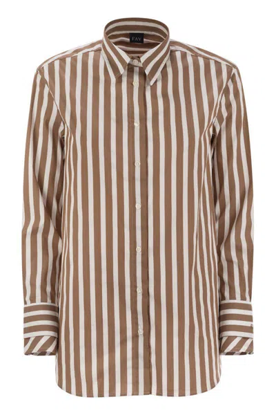 Fay Regular Striped Stretch Cotton Shirt In Brown