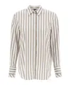 Fay Tailored Cotton Shirt With Vertical Stripes In Nude