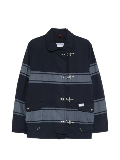 Fay Striped Toggle Coat In Blue