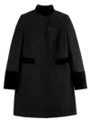 Fay Structured Black Coat With Velvet Accents And High Collar In Black