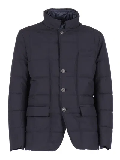 Fay Structured Double-breasted Down Jacket With Smooth Finish In Black
