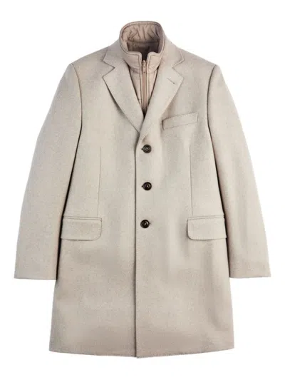 FAY STRUCTURED LIGHT BEIGE CASHMERE COAT WITH NOTCH LAPELS AND FLAP POCKETS