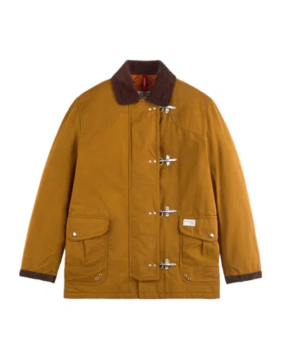 Fay Structured Metal Clasp Brown Accent Utility Jacket In Gold
