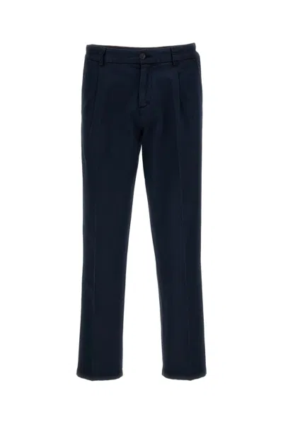 Fay Structured Regular Fit Herringbone Cotton Trousers In Blue
